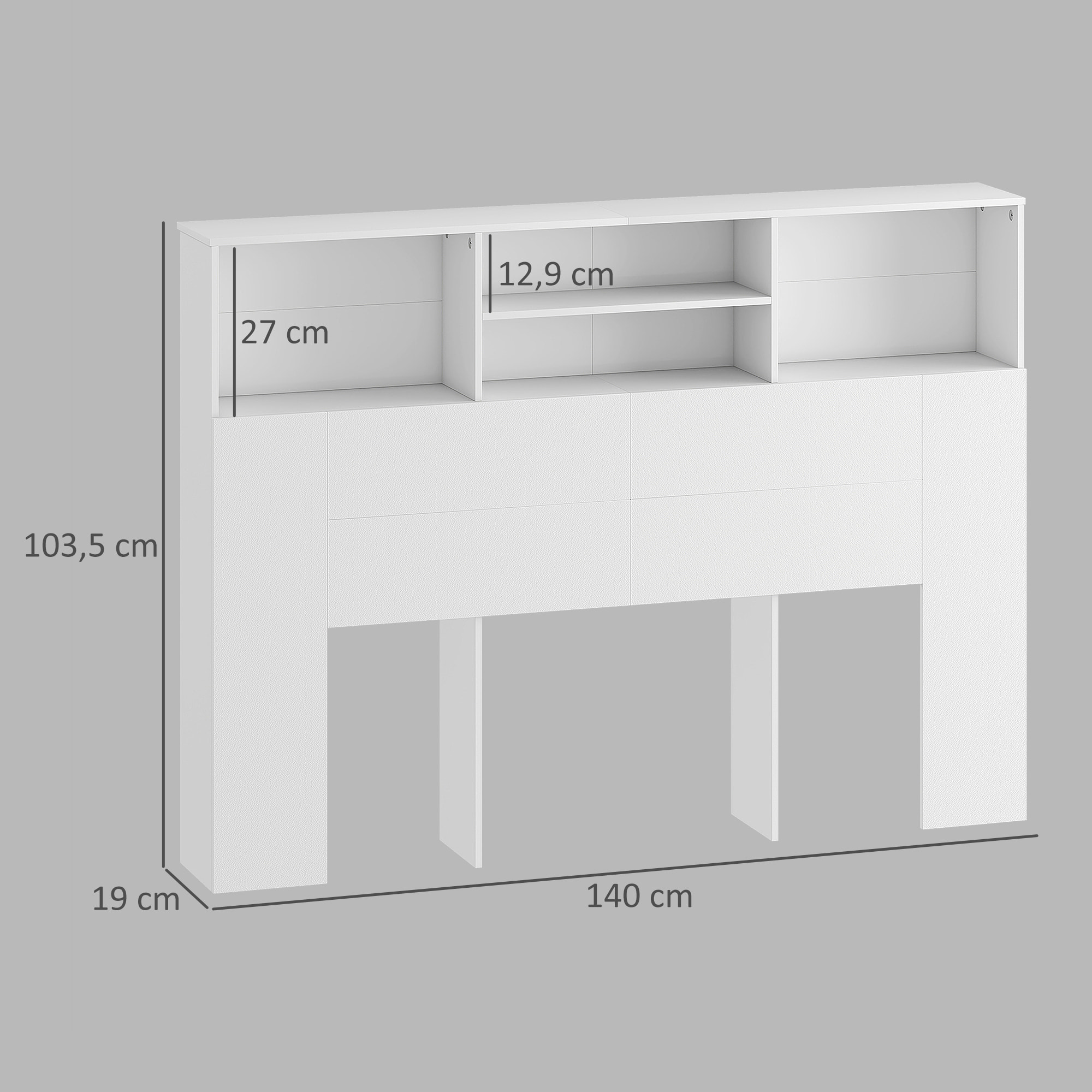 Tête de lit avec rangement - tête de lit bois 140 cm - 4 niches, grande étagère - blanc