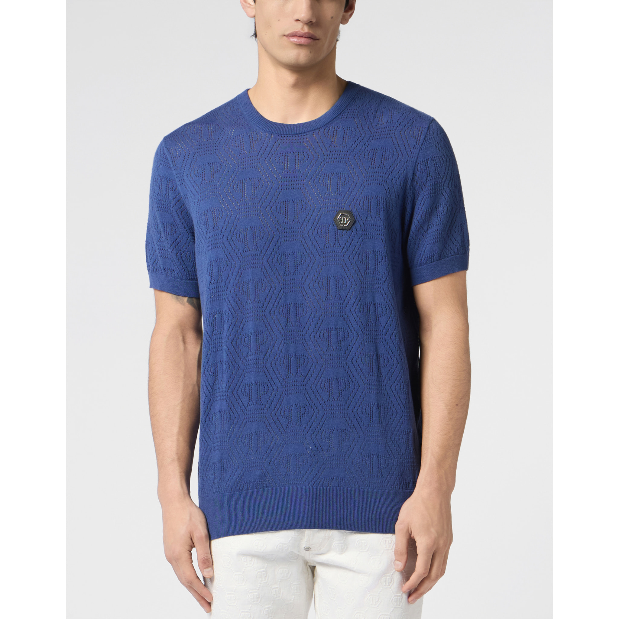 PHILIPP PLEIN Round Neck T-Shirt Openwork Monogram