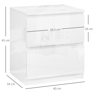 Mesita de Noche Moderna Mesilla de Noche con 2 Cajones Mesa de Noche para Dormitorio Salón 40x34x45 cm Blanco Brillo