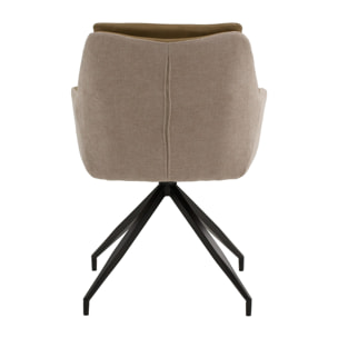 Set di 2 poltroncine girevoli WATSON in similpelle marrone, tessuto beige e gambe in metallo nero, con braccioli