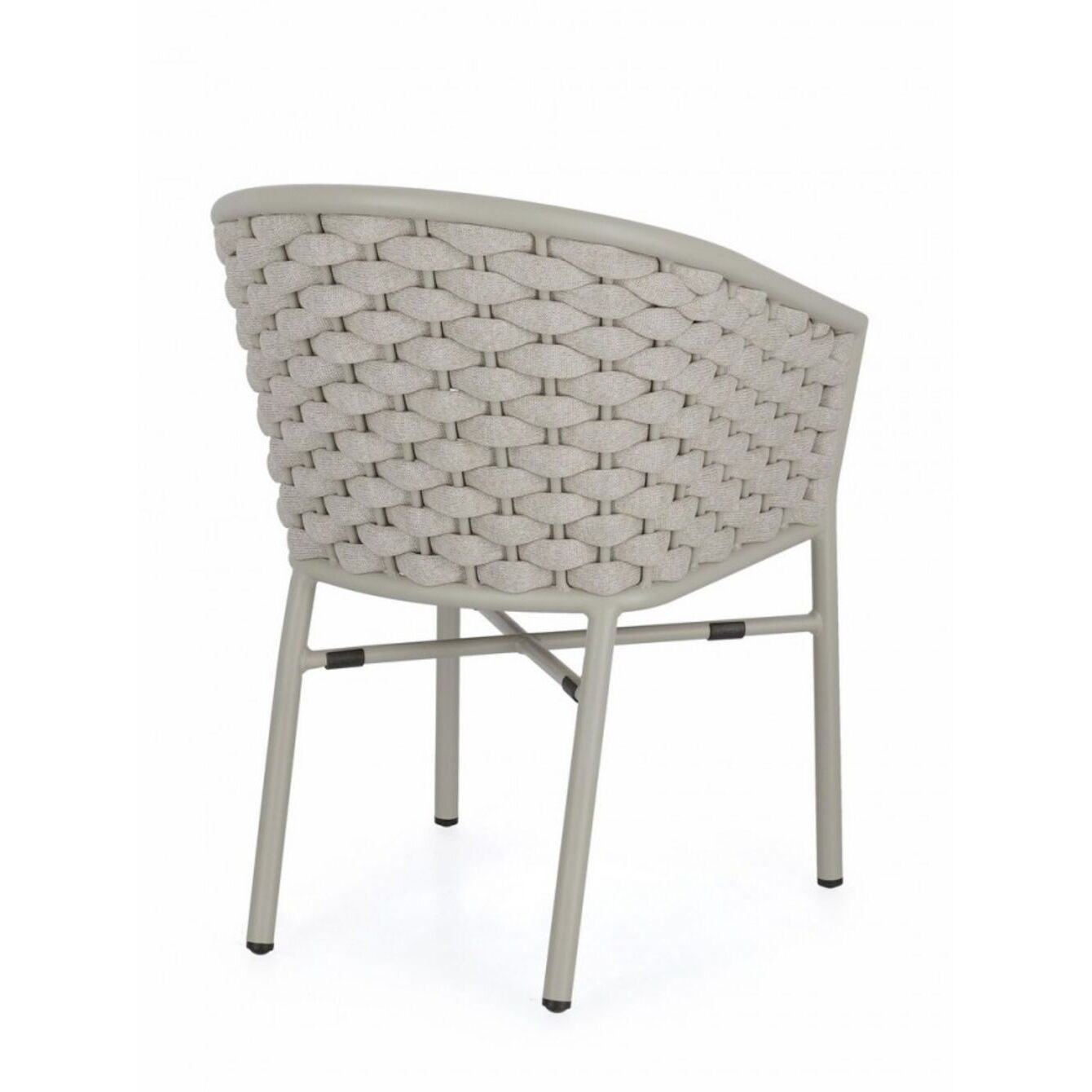 Set di 4 poltroncine MARGALIDA in alluminio tortora con intreccio in corda tortora, con braccioli