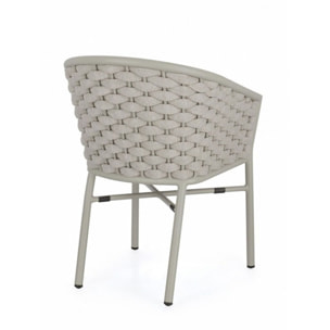 Set di 4 poltroncine MARGALIDA in alluminio tortora con intreccio in corda tortora, con braccioli