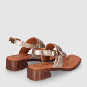 Sandalias de Serraje - Oro - Tacón: 4 cm