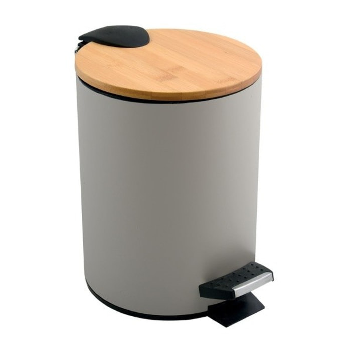 Poubelle à pédale Acier & Bambou ADONIS 3L Taupe mat Spirella