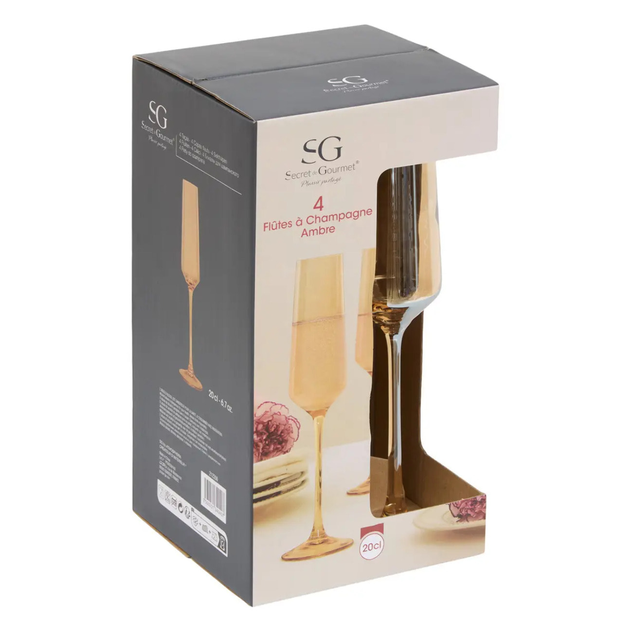 Lot de 4 flûtes à champagne Ambre 20cl