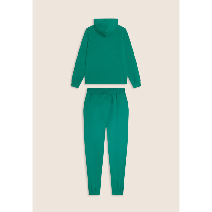 Tuta donna leggera con zip, cappuccio e dettagli oro