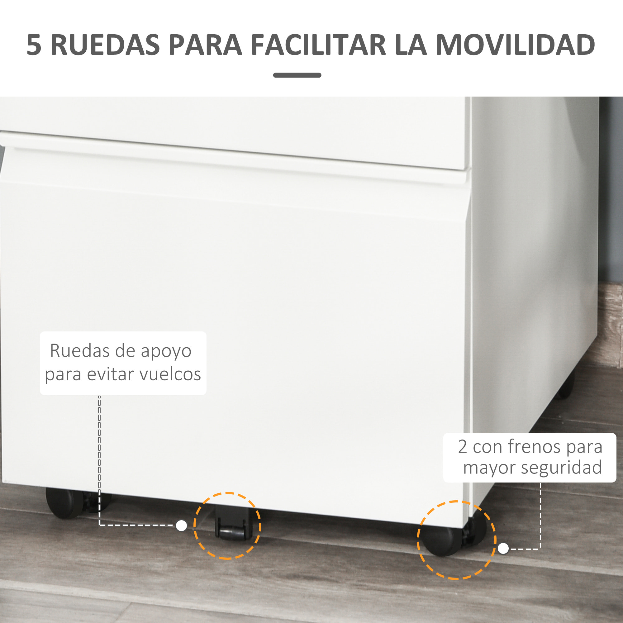 Cajonera de Oficina Mueble Archivador de Acero con 4 Ruedas 3 Cajones Cerradura y 2 Llaves para Tamaño A4 Carta para Estudio Salón 39x48x60 cm Blanco