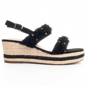 Sandalias de Cuña - Negro - Altura: 8 Cm