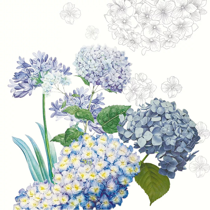 Serviette lin & coton imprimé multicolore Jardin de bretagne bleu