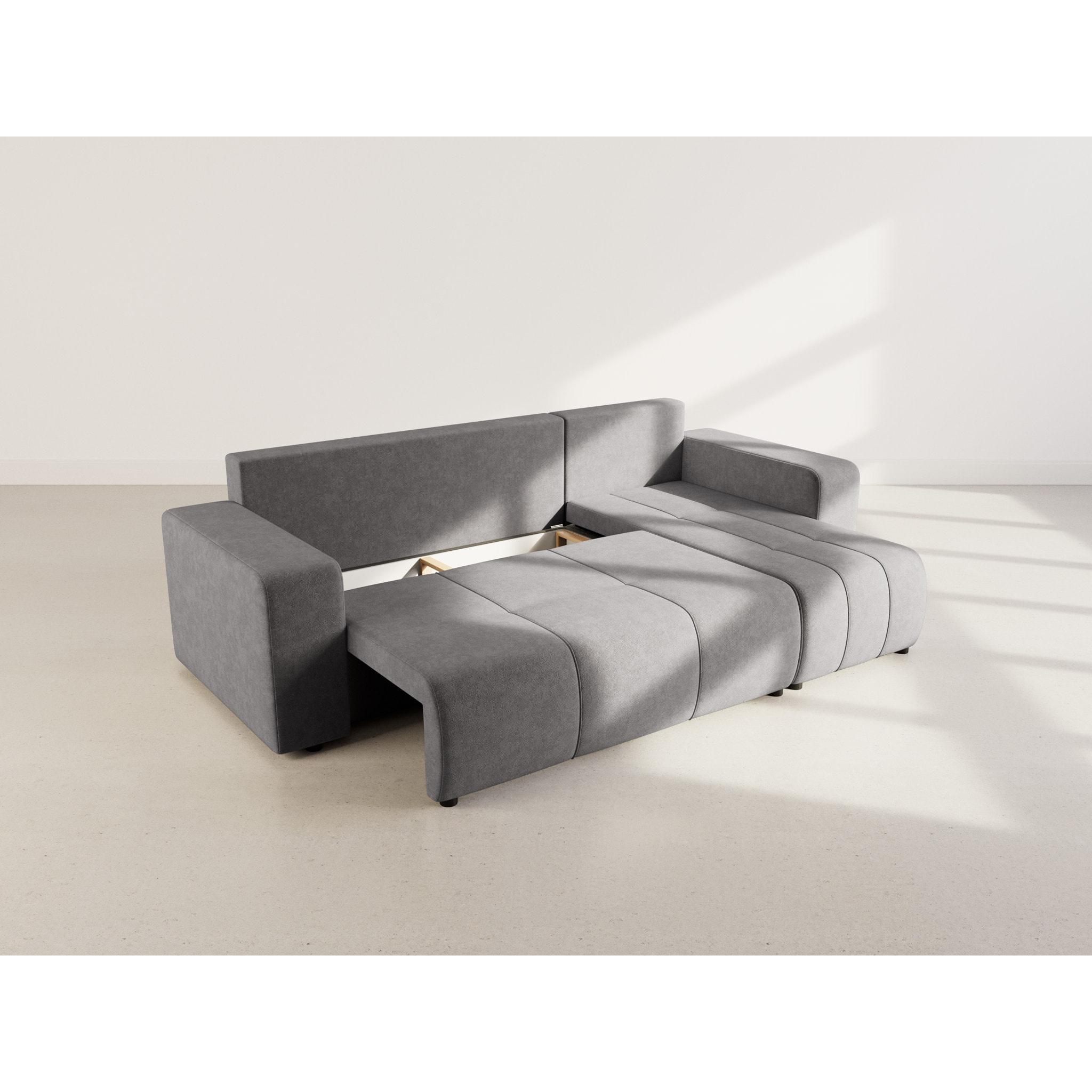 Nicole - canapé d'angle réversible 4 places convertible avec coffre en tissu - Gris