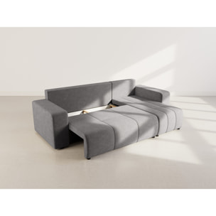 Nicole - canapé d'angle réversible 4 places convertible avec coffre en tissu - Gris