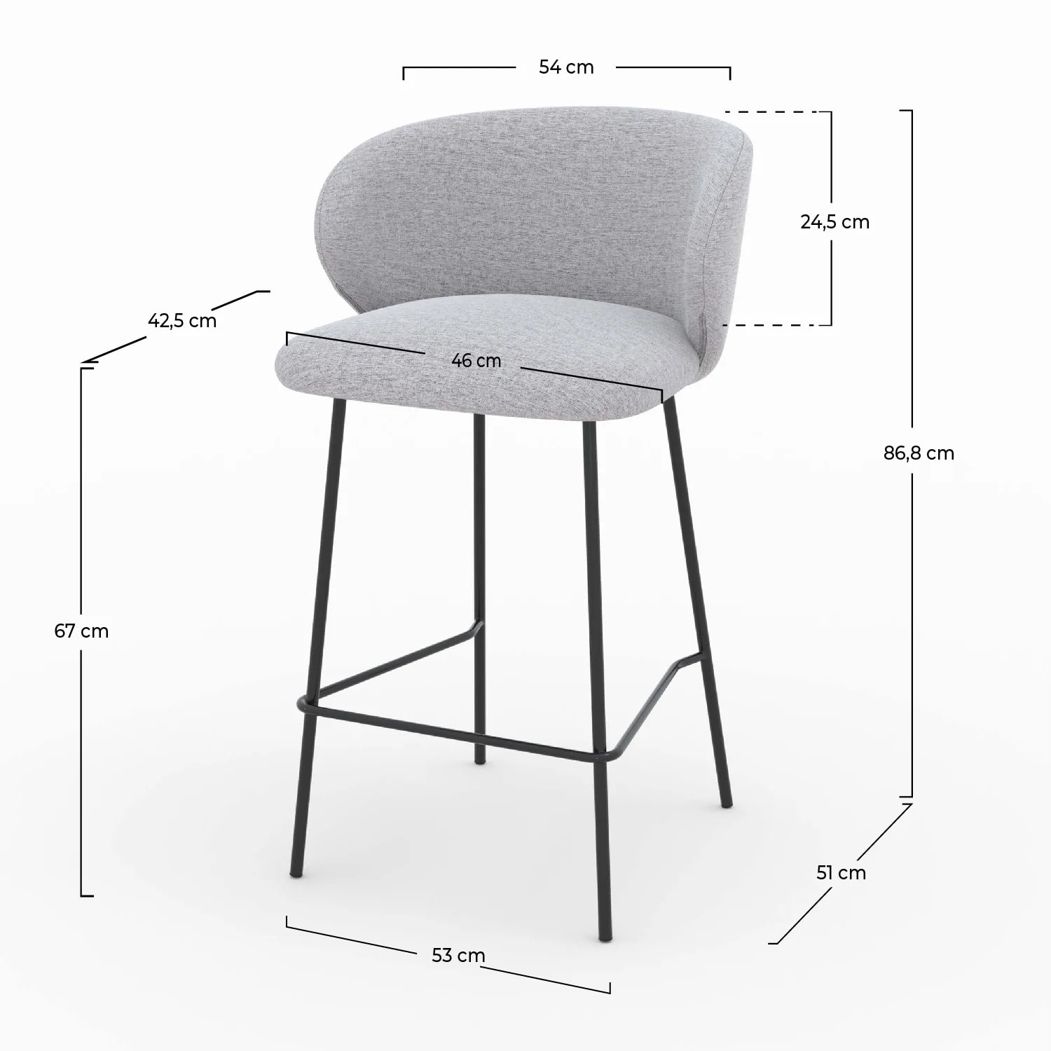 Lot de 2 chaises pour îlot central en tissu gris clair 68 cm - Victoria