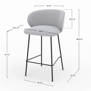 Lot de 2 chaises pour îlot central en tissu gris clair 68 cm - Victoria