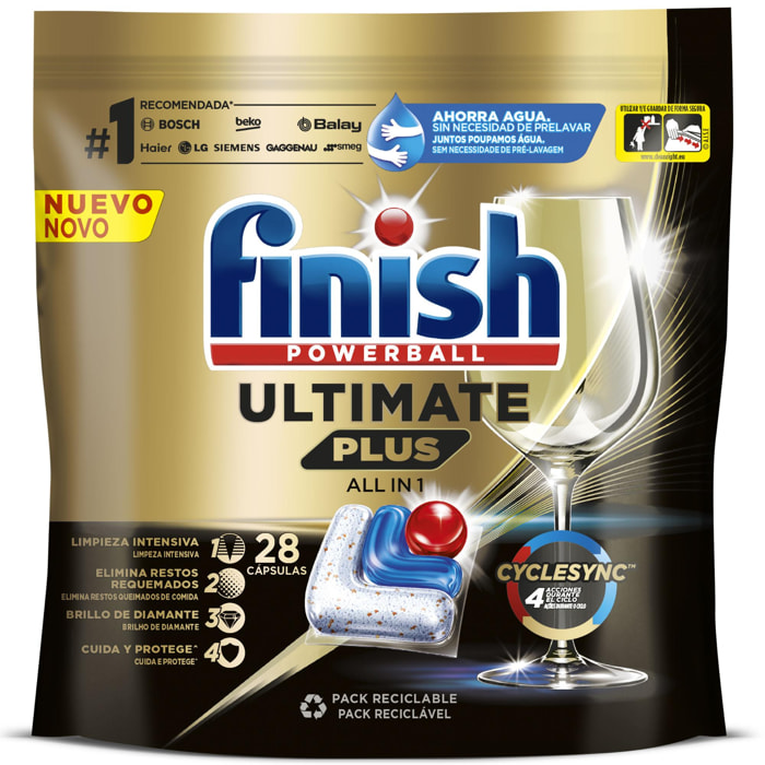 Finish Powerball Ultimate Plus All in 1, pastillas para el lavavajillas, 28 pastillas