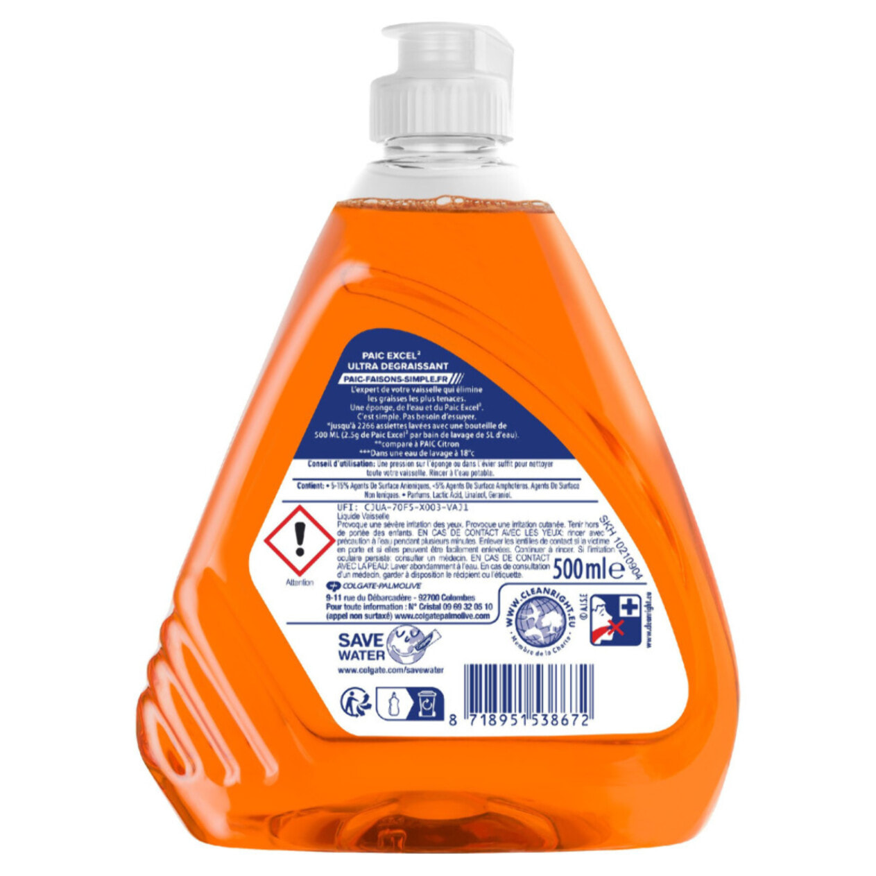 Pack de 12 - PAIC Liquide Vaisselle Paic Excel² Ultra Dégraissant 500ml