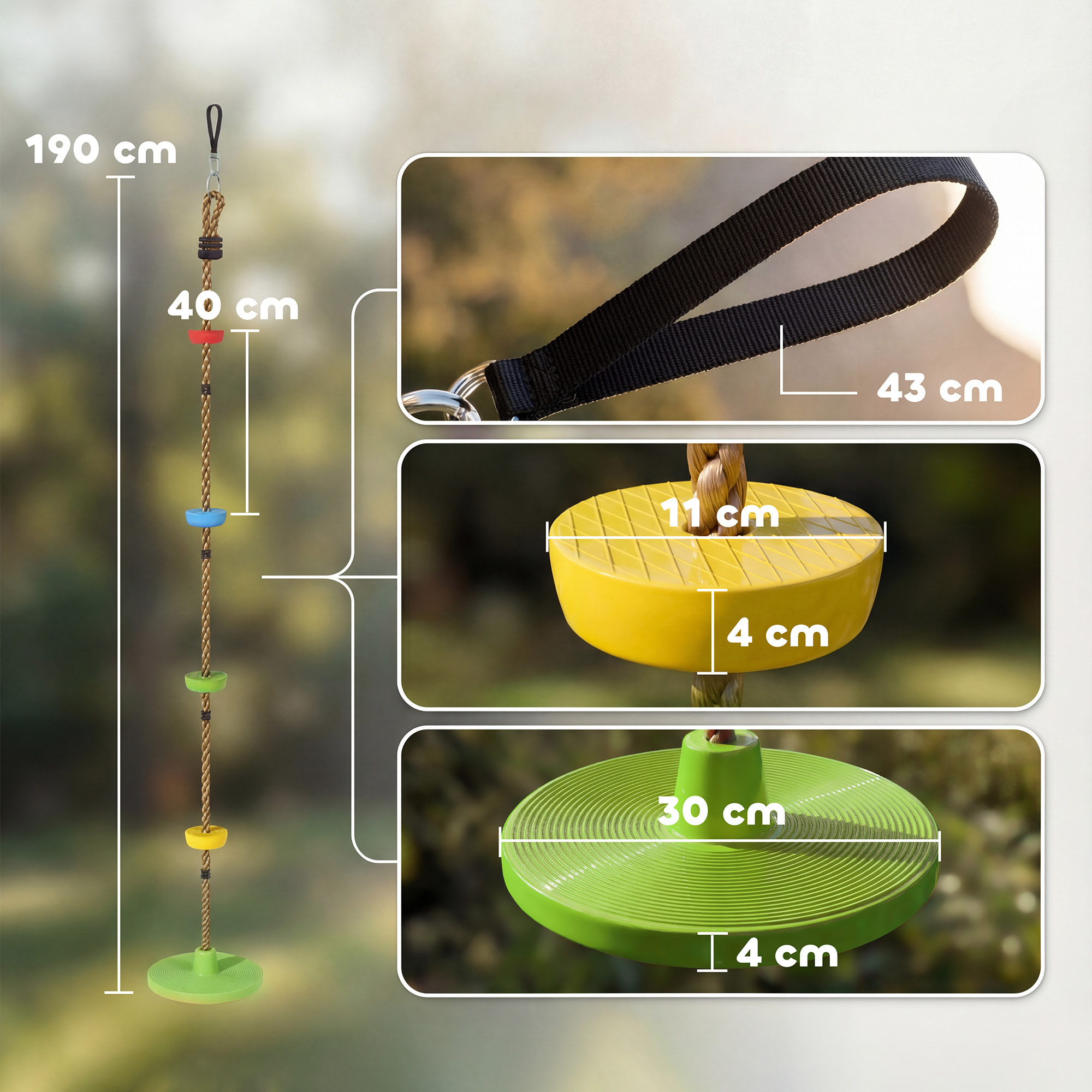 Corde d'escalade balancoire plateformes et siège disque PE vert