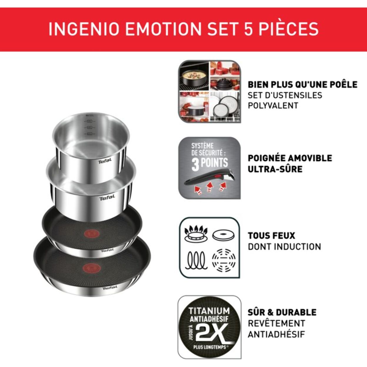 Batterie de cuisine TEFAL Ingenio Emotion 5 pcs