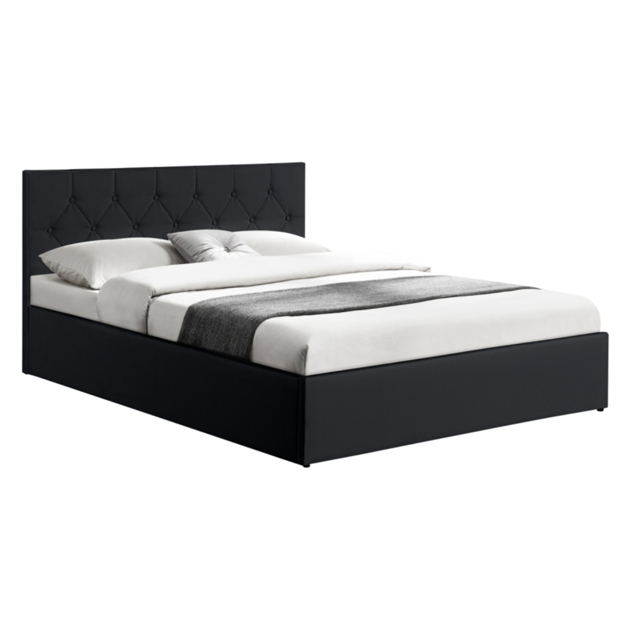Lit coffre Hannah PVC avec sommier - Noir