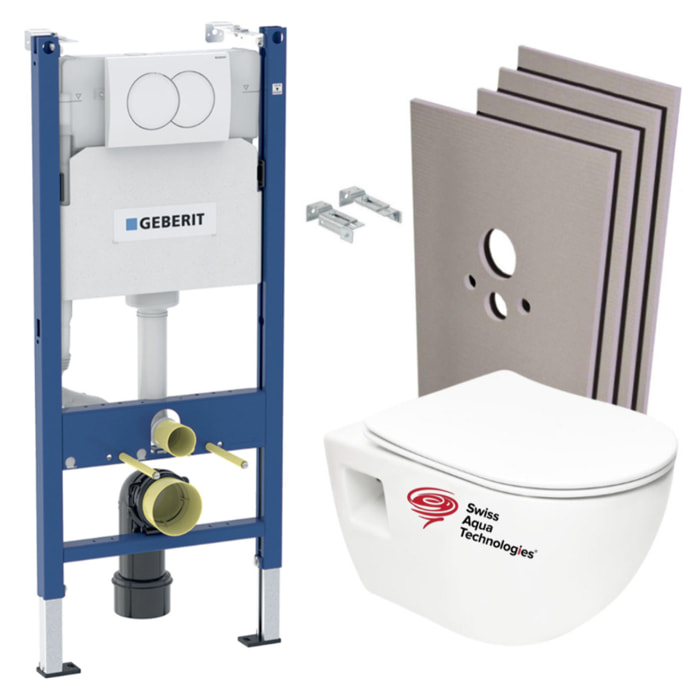 Pack WC Bâti-support Duofix  + WC sans bride SAT + Abattant SoftClose + Plaque Blanche + Set habillage