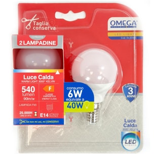 OMEGA Set 6 Pezzi Sfera LED P45 6W 3000K E14