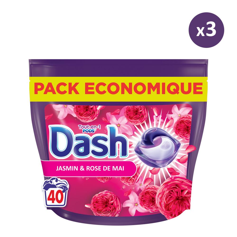 Dash - 3x40 Pods Tout-en-1 Jasmin Et Rose de Mai, Lessive en Capsules Dash