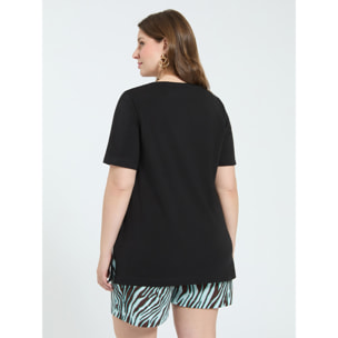 Fiorella Rubino - T-shirt in cotone con hotfix motivo zebrato - Nero