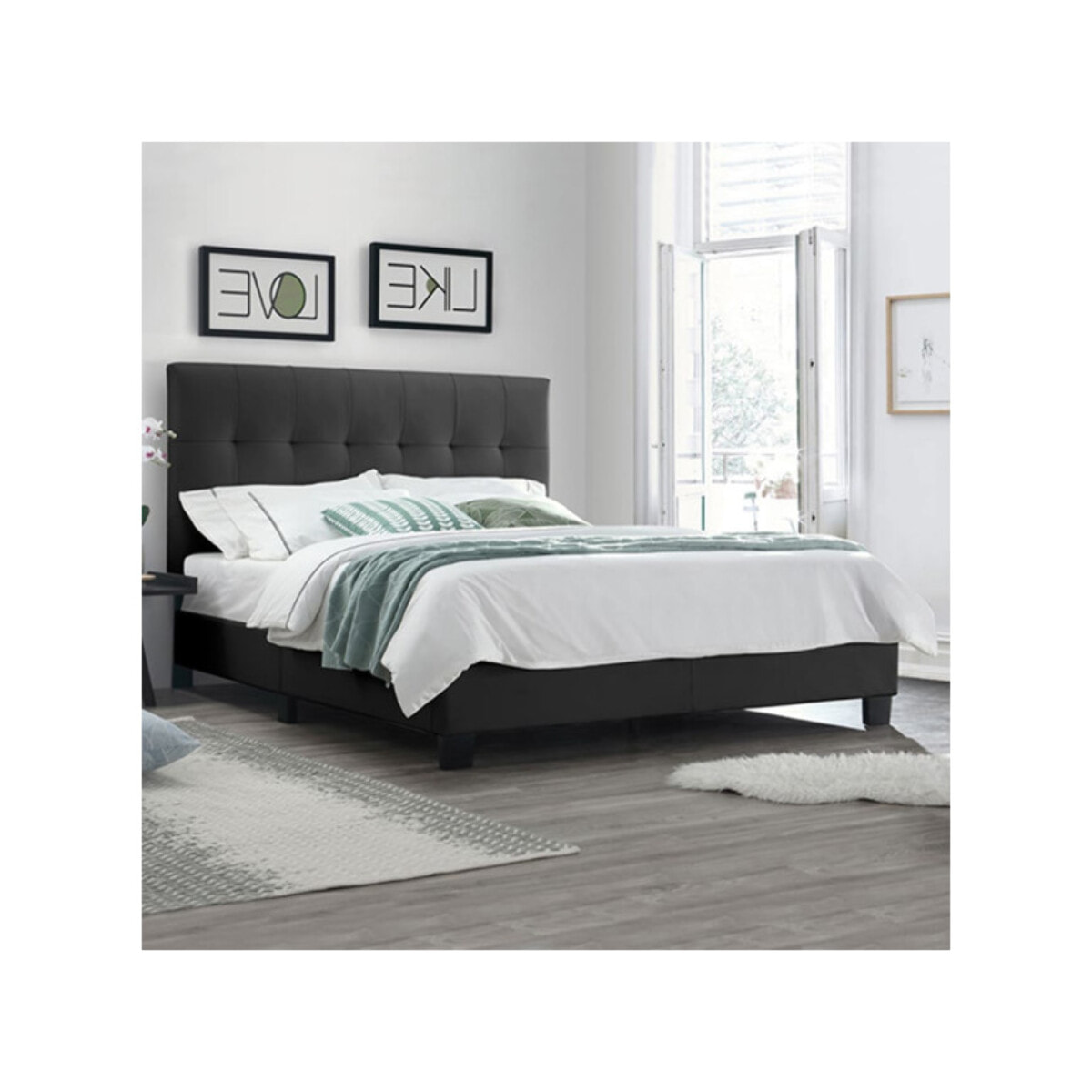 Ensemble lit matelas et sommier 160x200 cm en simili noir - BIANCA