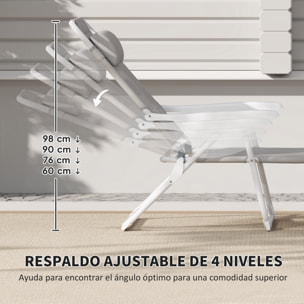 Tumbona Plegable Tumbona Jardín Exterior con Respaldo Ajustable Reposacabezas Extraíble y Estructura de Metal Carga 120 kg para Terraza Piscina Playa 160x66x98 cm Gris