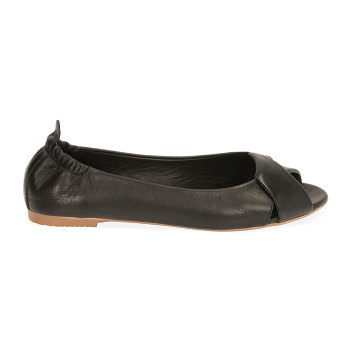 Ballerine open toe nere in pelle