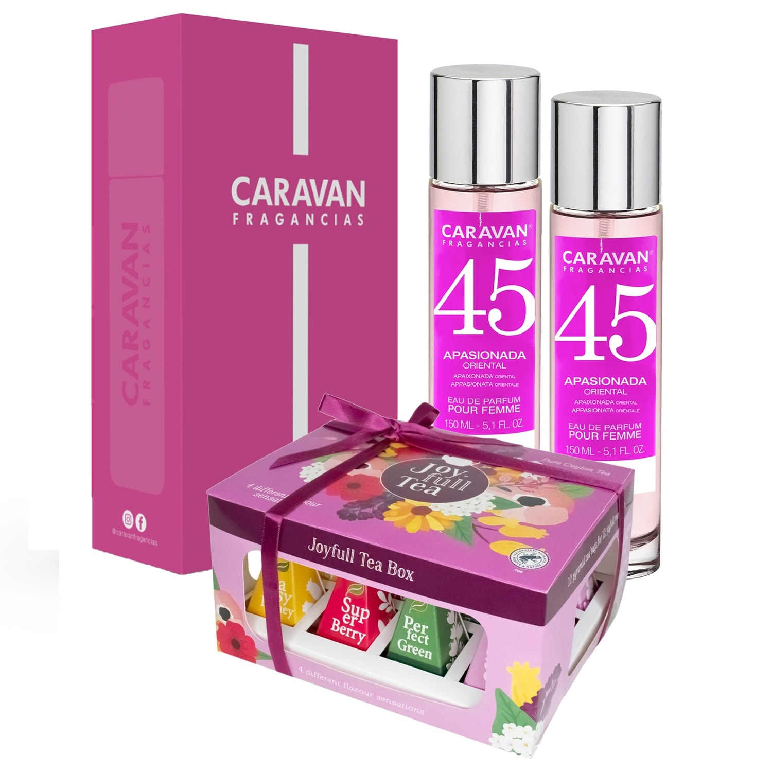 Caravan set de 2 fragancias de mujer nº45+ caja regalo caravan + joyfull caja de té piramidal