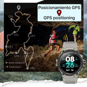 Smartwatch HM03 di grado militare, con GPS a triplo posizionamento. Monitoraggio cardiaco e O2. Notifiche dell'app.