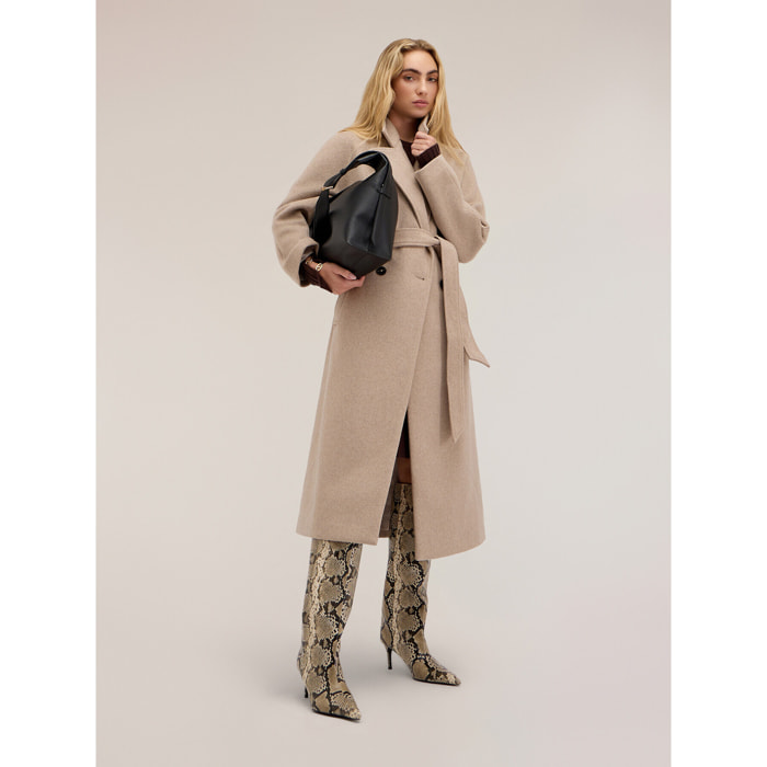Motivi - Cappotto cinturato in drap misto lana - Beige