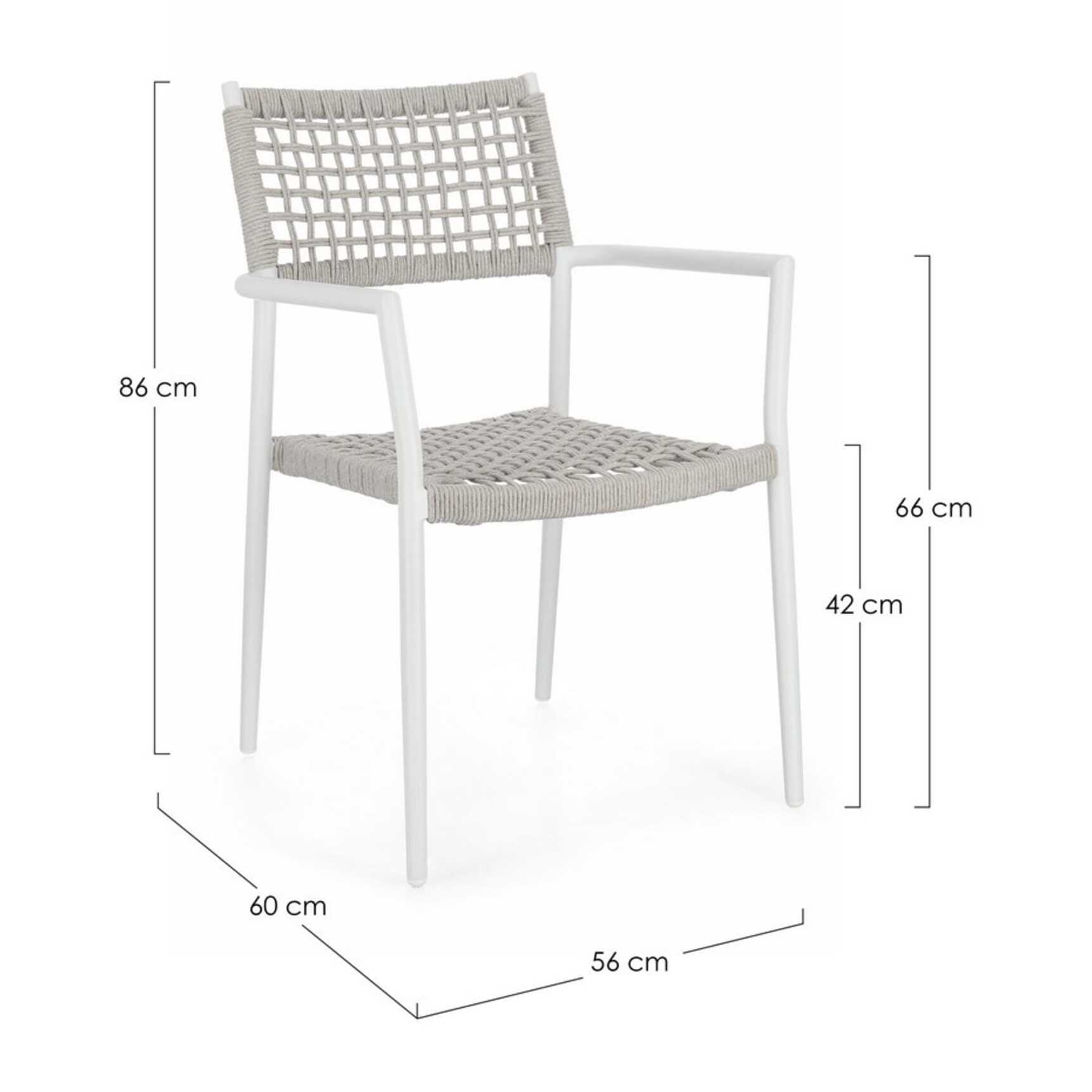 Set di 4 sedie con braccioli BLANES in alluminio bianco e corda grigio