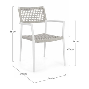 Set di 4 sedie con braccioli BLANES in alluminio bianco e corda grigio