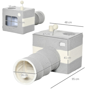 Túnel para Gatos con Cueva Puerta Delantera Poste Sisal Bola Colgante 48x95x58cm