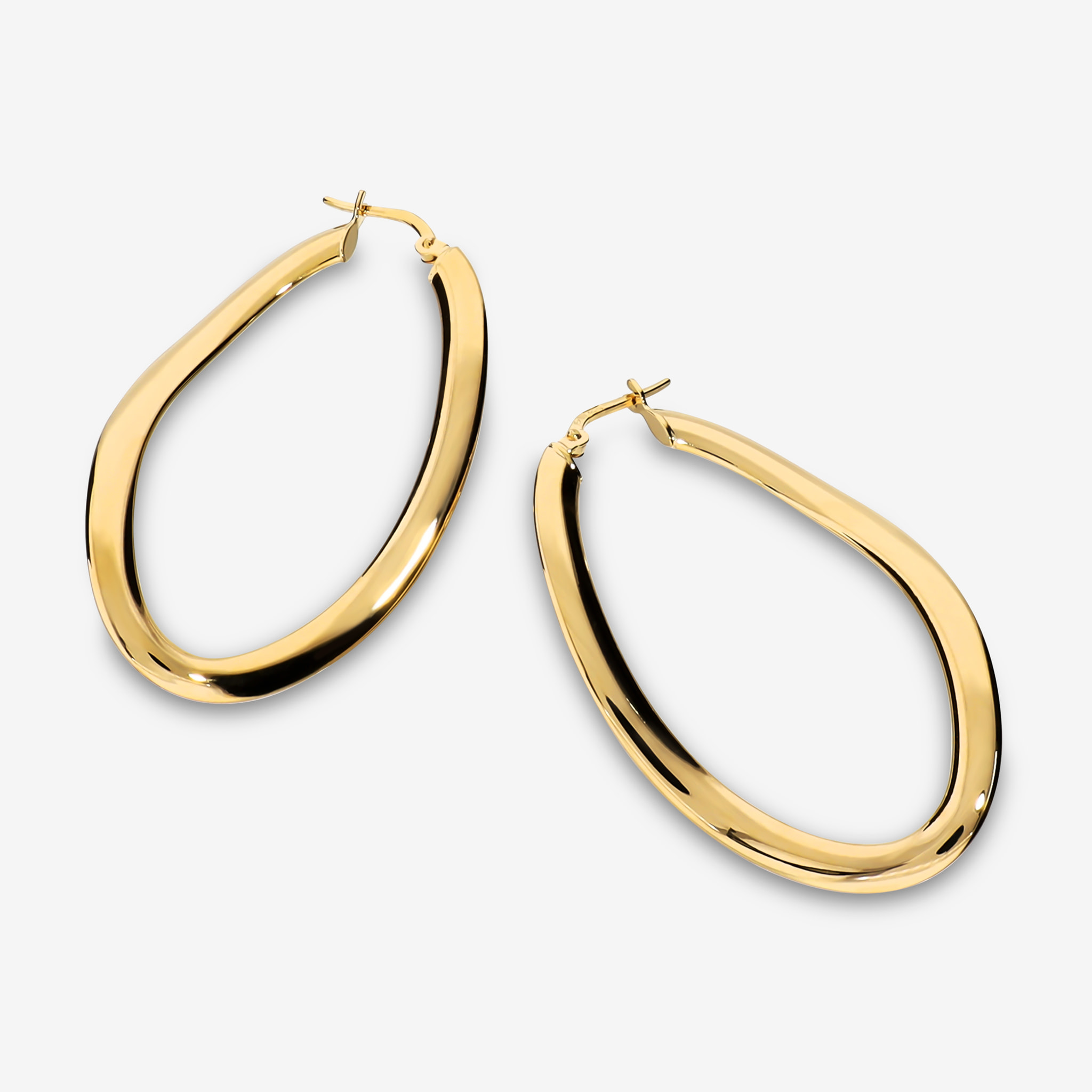 Orecchini a Cerchio Ovali in Argento 925 placcato Oro Giallo 18Kt Design Onda