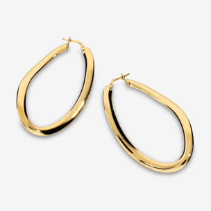 Orecchini a Cerchio Ovali in Argento 925 placcato Oro Giallo 18Kt Design Onda
