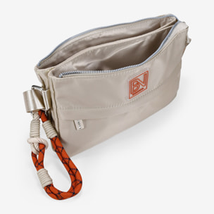 Bolso bandolera tostado en nailon con dos compartimentos