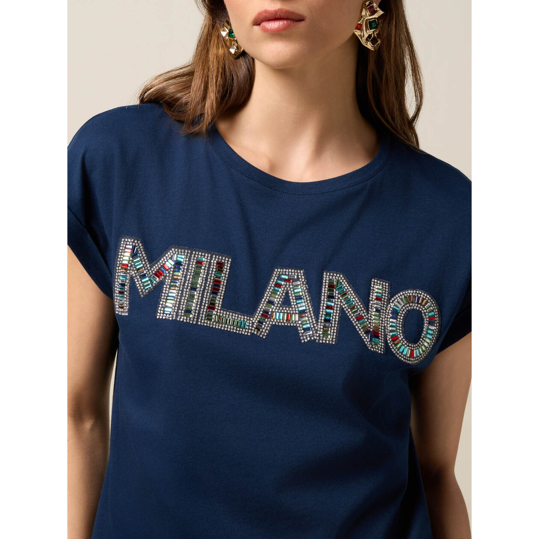 Oltre - T-shirt in jersey con ricamo lettering - Blu