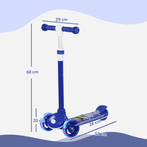 Trottinette pour enfants trottinette 3 roues lumineuses LED hauteur guidon réglable  frein à friction arrière bleu