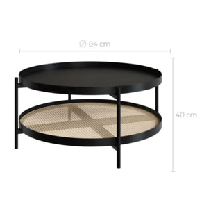Table basse en cannage et bois de mindi noir D84 cm - Lukut