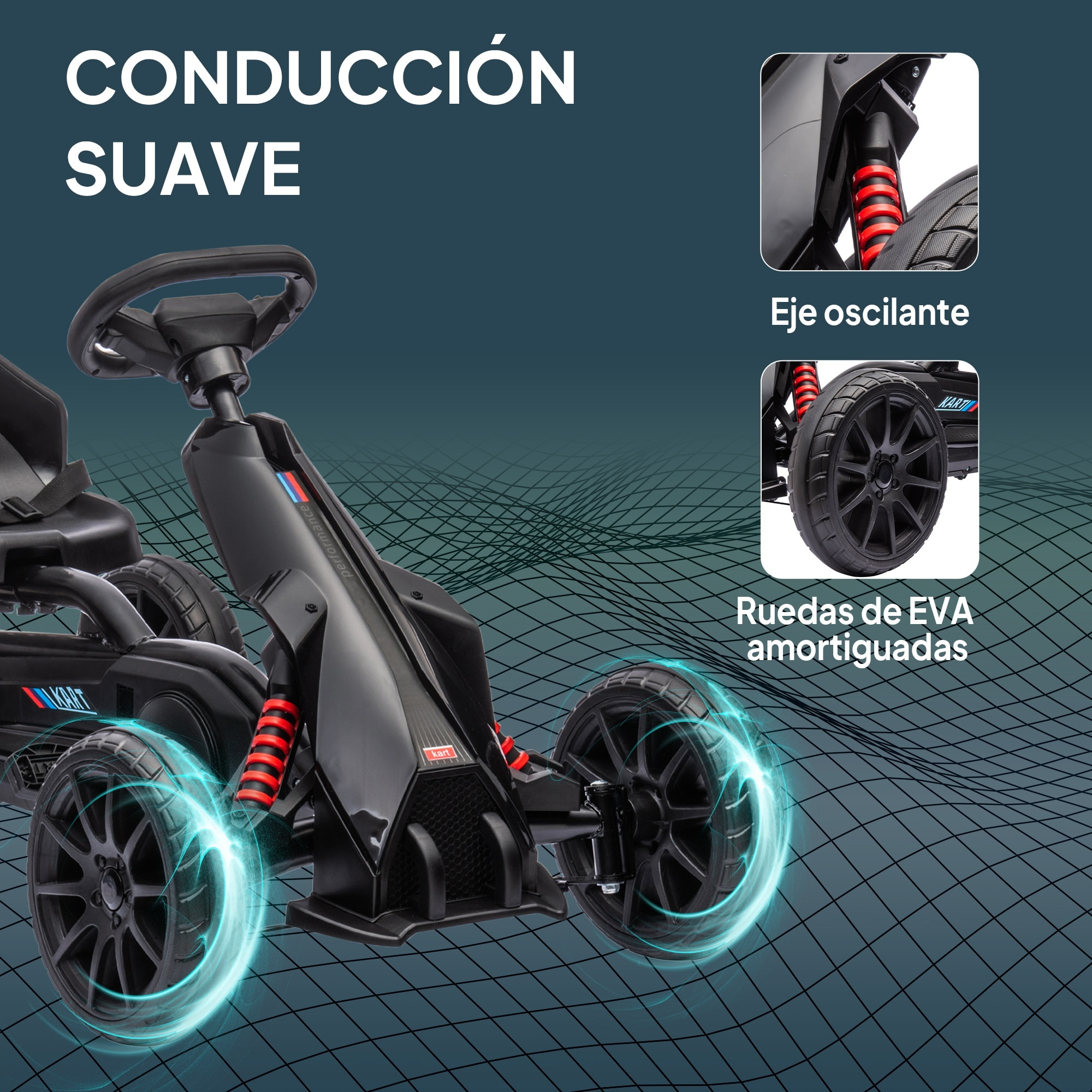 Kart Pedales Go Kart a Pedales para Niños de 3-8 Años con Asiento Ajustable en 4 Posiciones Freno de Mano y Ruedas de EVA Carga 30 kg Negro
