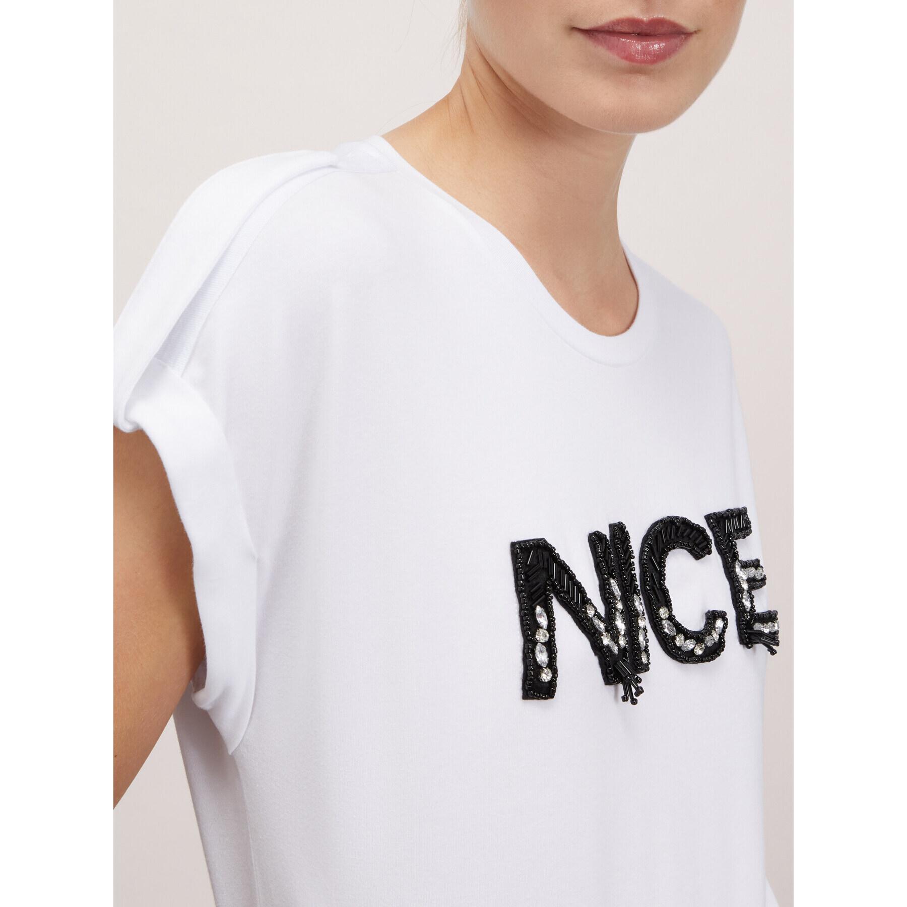 Motivi - T-shirt con scritta patch in perline - Bianco