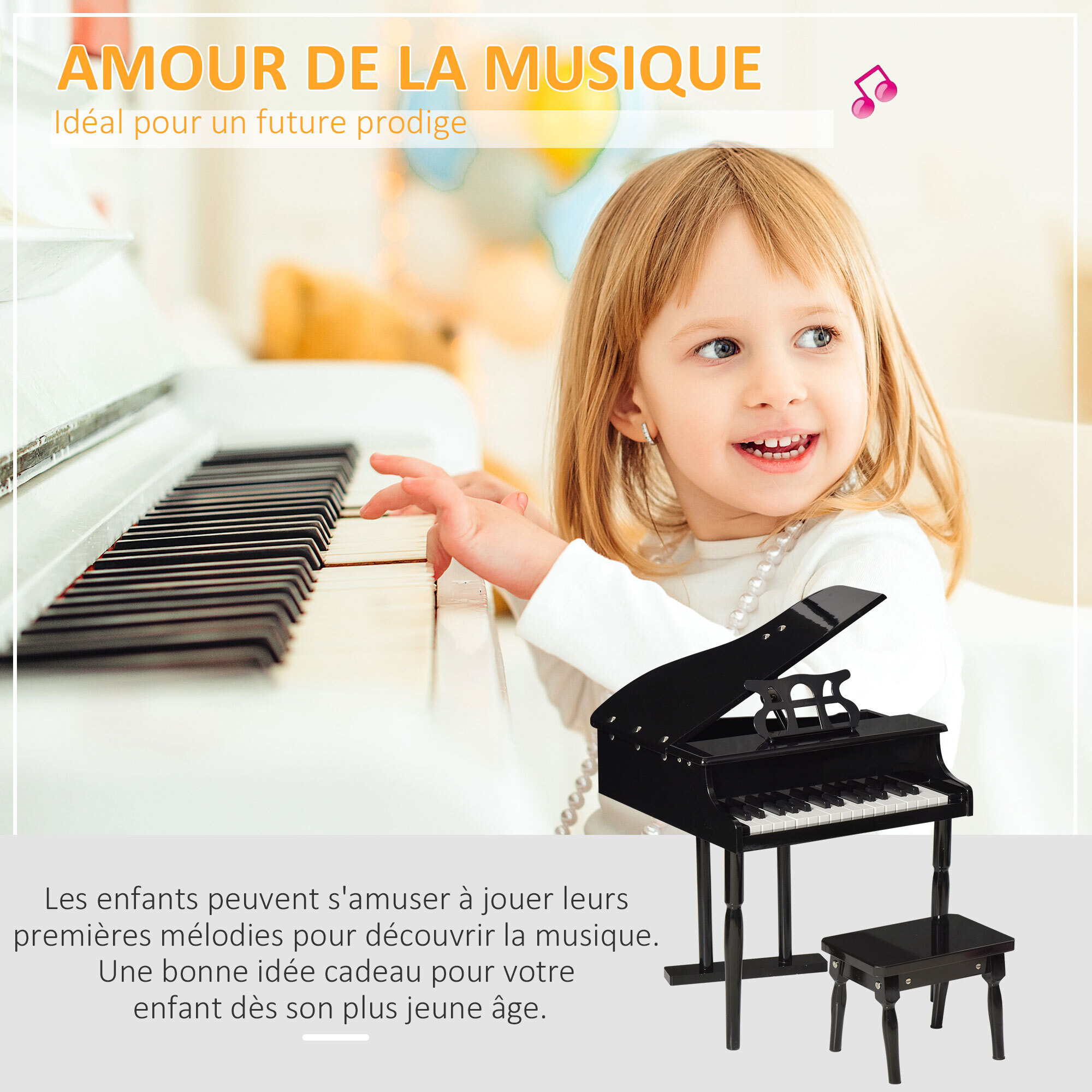 Piano à queue électronique 37 touches multifonctions avec micro haut parleur rose