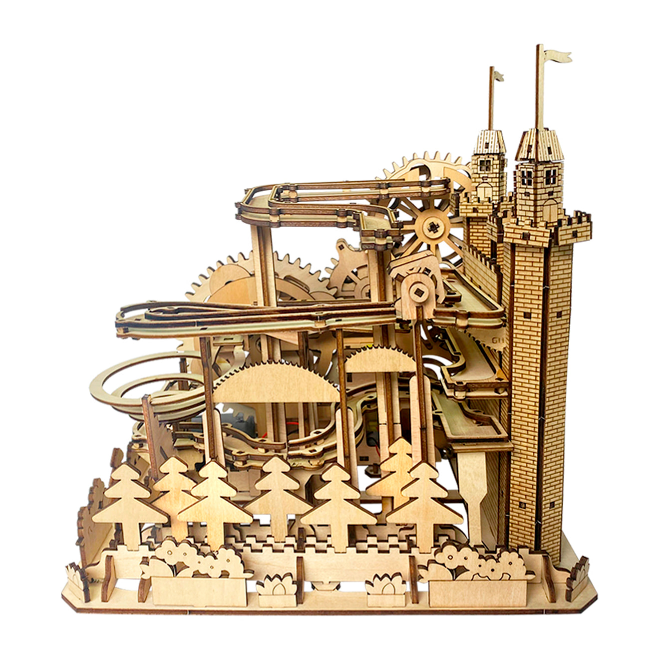 Maqueta de Madera 3D, con movimiento mecánico diseño de Pista de bolas Castillo. 400 piezas.