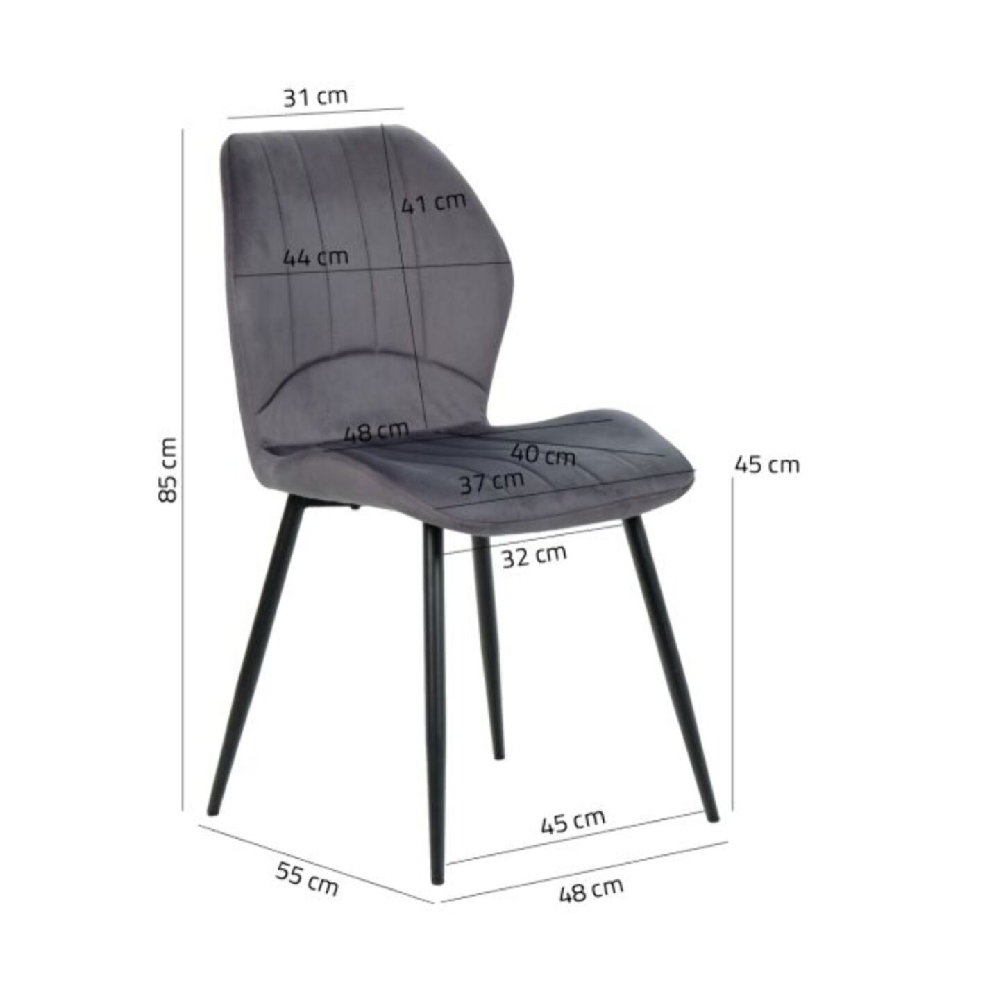 Chaise rembourrée en velours & pieds métal - FAUSTINE