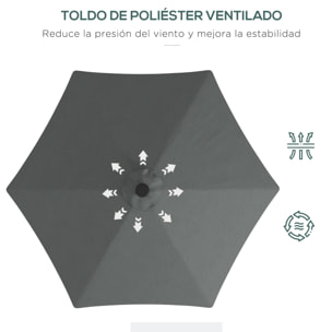 Sombrilla Voladiza de 3 m con Luces LED Sombrilla de Jardín con Manivela y Base Cruzada Parasol Excéntrico para Exterior Patio Terraza Gris Oscuro