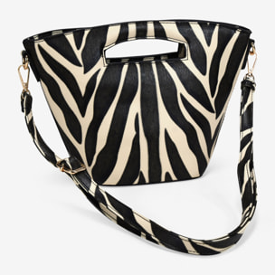 Bolso de mano efecto cebra con cremallera
