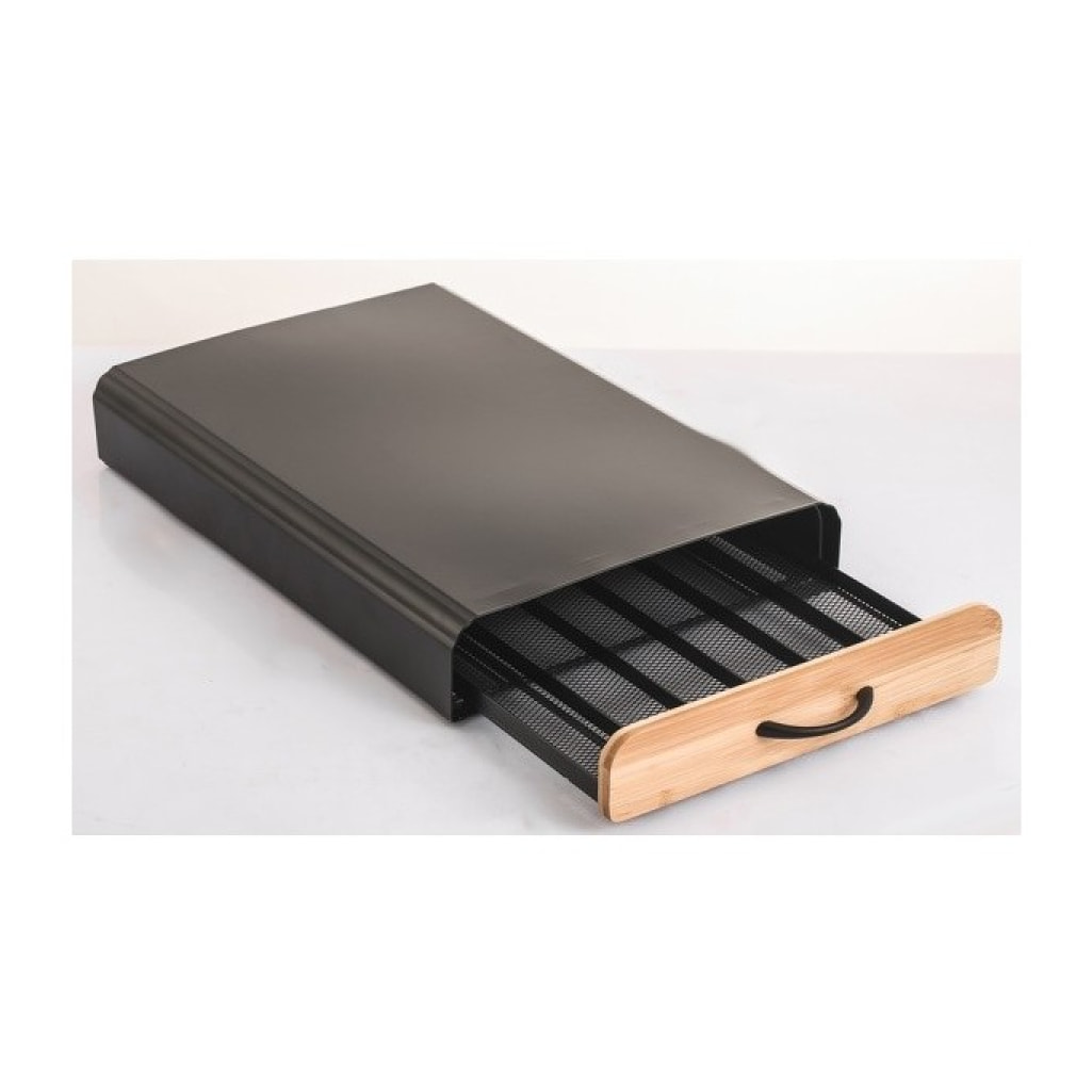 Tiroir de rangement pour capsules Nespresso Design industriel Bambou & Acier ELIE Noir mat MSV