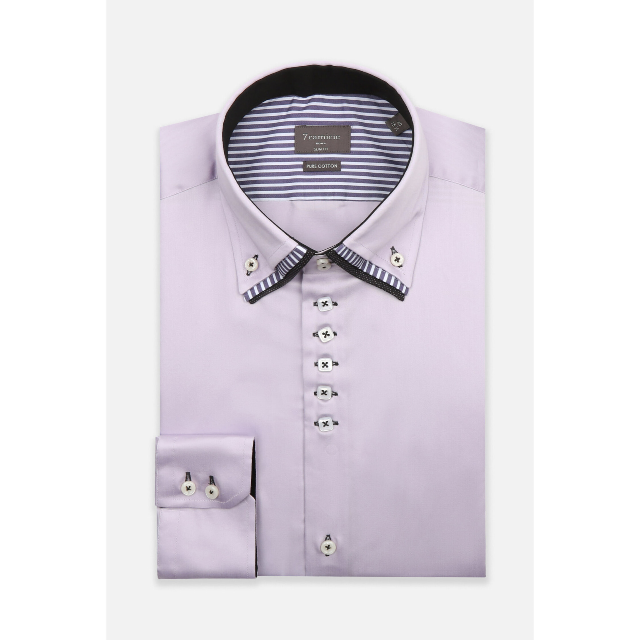 Camicia Uomo 2 Bottoni Button Down Triplo Collo Slim Satin Unito Lilla